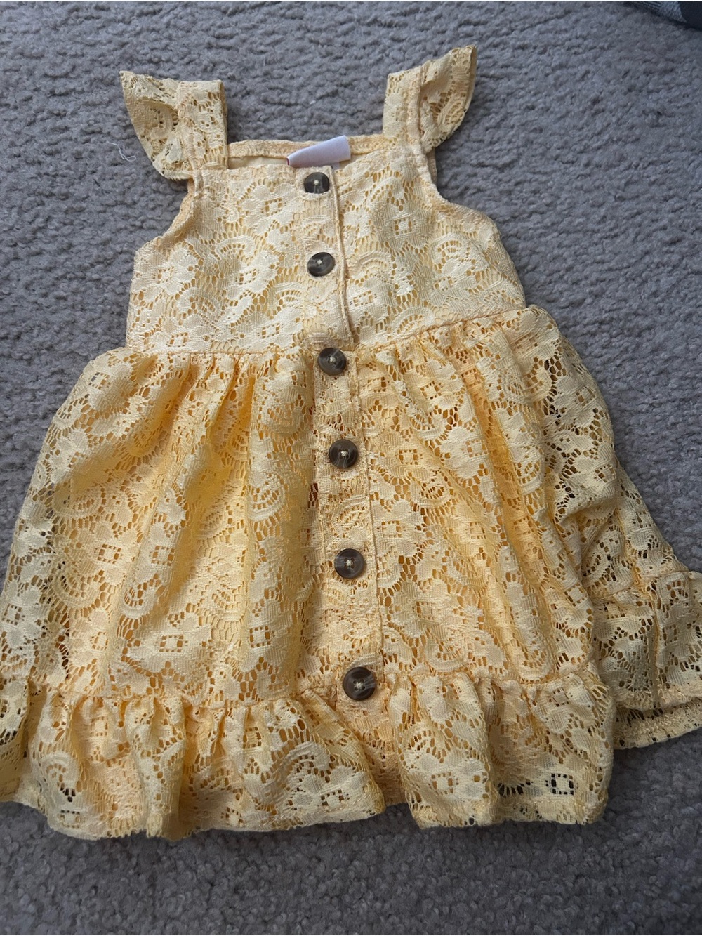 Little Lass Yellow Lace Ruffle-Trim Dress with Button Front
